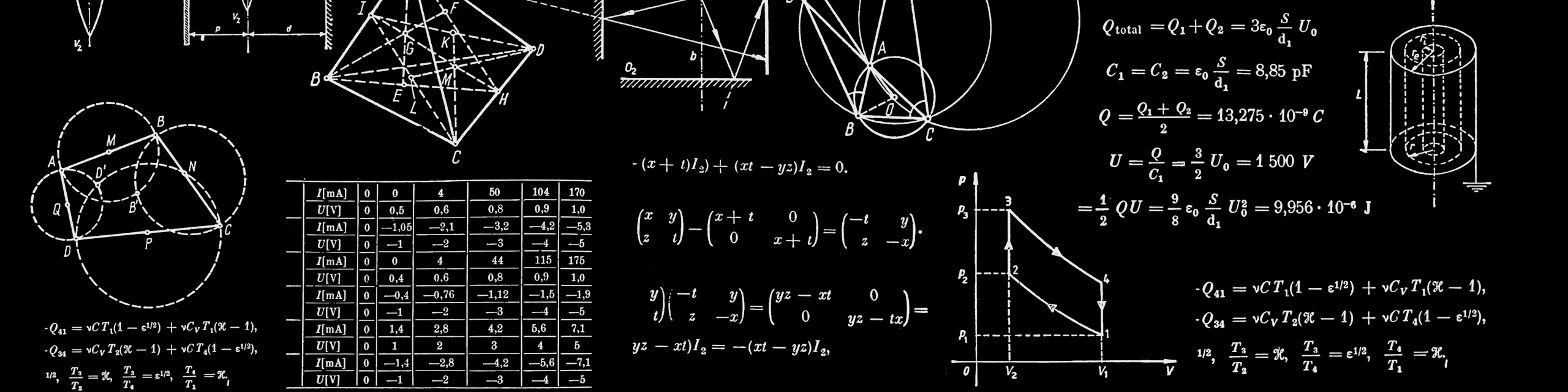 Chalkboard filled with mathematical formulas and diagrams